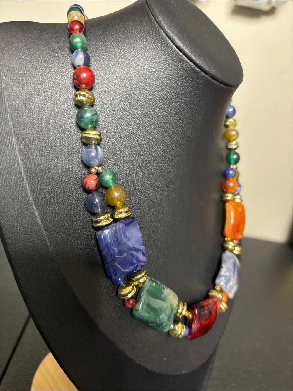 Multicolored Polished Stone Bead Acrylic Necklace - Bold Color Statement